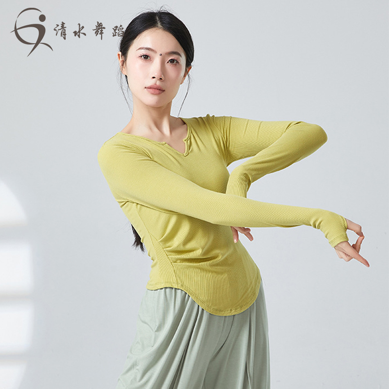 修身短袖现代舞蹈练功服春夏V领短款健身运动瑜伽训练服古典舞