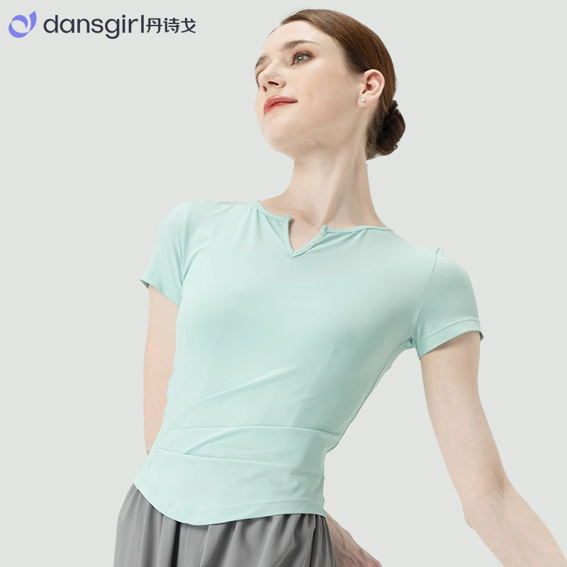 现代舞修身舞蹈上衣芭蕾舞练功服女形体服练功短袖V领短款上衣