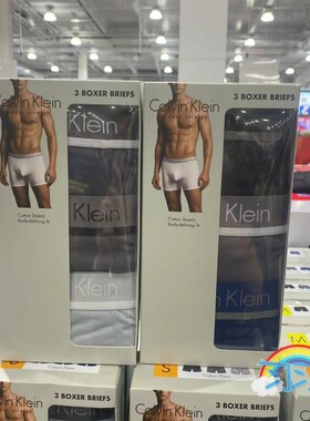 国内Costco开市客代购 CK平角内裤棉低腰简约男士四角裤短裤3条装