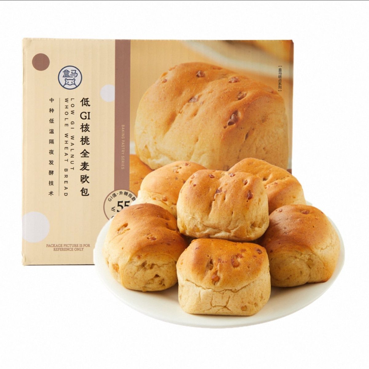 盒马代购低GI核桃全麦欧包480g