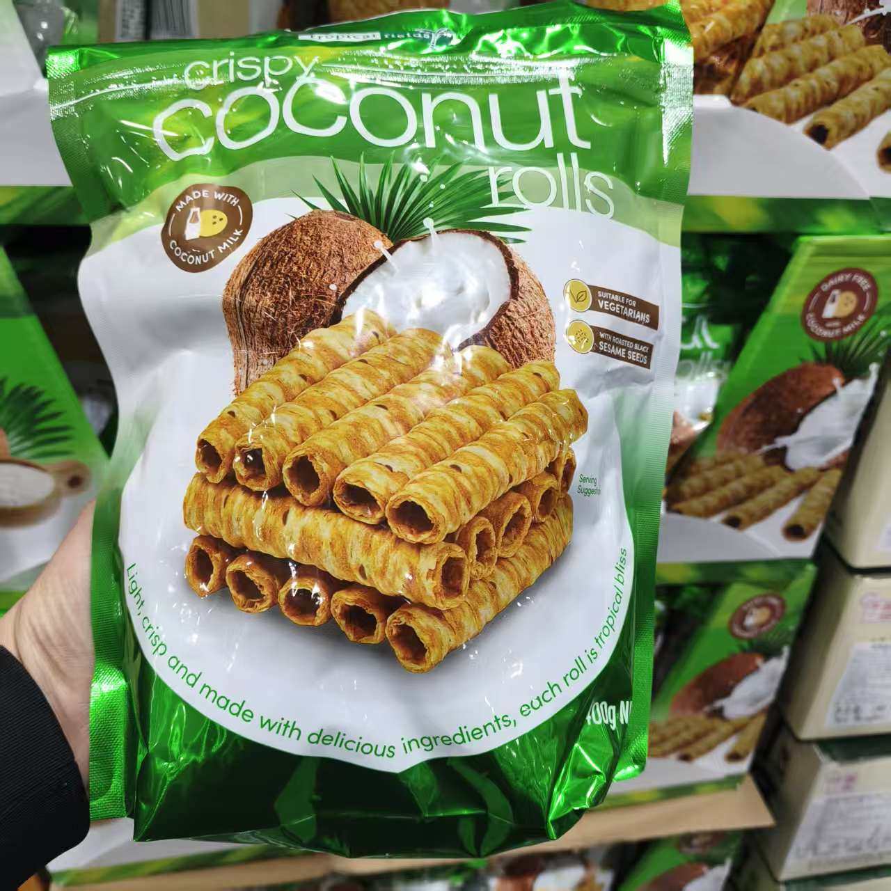 开市客麦德龙代购泰国进口香脆椰子卷蛋卷芝麻奶酥卷咖啡味椰子卷