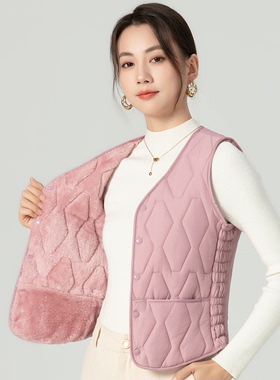 羽绒棉马甲女2025新款修身加绒加厚保暖内穿短款背心V领内胆秋冬