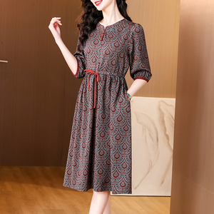 中袖连衣裙端庄大气中老年女妈妈夏装新中式国风宽松裙子大码衣服