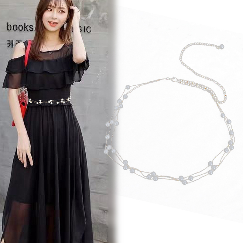 女珍珠链子小香风腰链