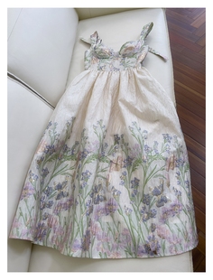 法式复古油画感茶歇裙优雅礼服气质高级感名媛千金度假连衣裙夏女