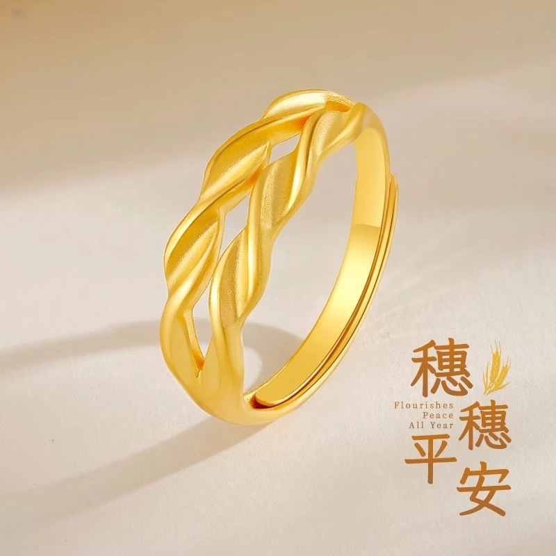 麦穗戒指环古法素圈情侣款