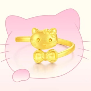 水贝黄金HelloKitty凯蒂猫戒指环黄金包银古法素圈送女友老婆礼物