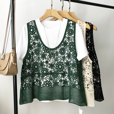 2026春夏镂空钩花短款针织马甲女