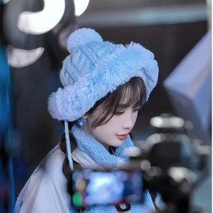 嘘国王在冬眠虞书欣同款针织毛绒帽子女冬保暖护耳雷锋帽可爱百搭