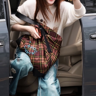 浪姐李小冉宋妍霏同款格纹帆布包包女2026新夏慵懒风大容量托特包