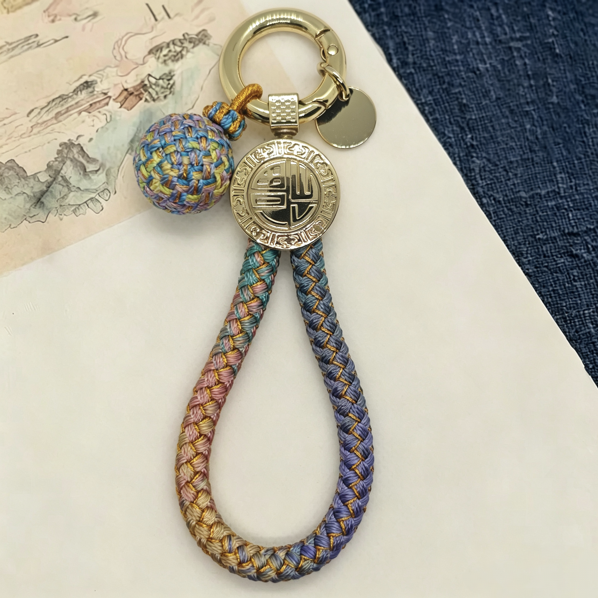 纯手工成品精工渐变龙鳞钥匙绳锦鲤手绳福字车钥匙扣挂饰礼物
