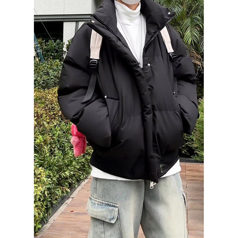 现货5W件冬季三防美式重磅硬挺boxy羽绒纯色立领棉衣外套加厚棉服