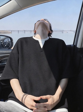 2026夏季新款华夫格250g拼接短袖T恤男DT6250