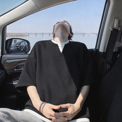 2026夏季新款华夫格250g拼接短袖T恤男DT6250