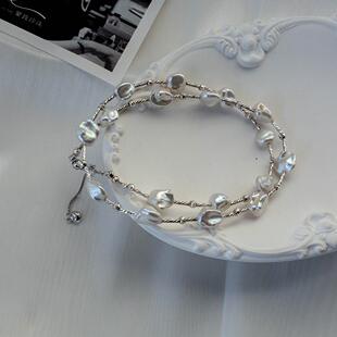 S925纯银天然淡水珍珠项链碎银子满天星款毛衣链秋冬气质可调节