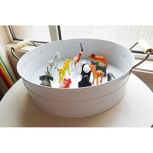 感官盆白色玩水戏沙大铁盆幼儿园儿童早教教具触觉盆带把手深盆