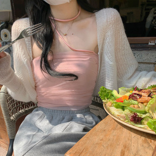 毛衣女打底上衣 针织不规则披肩开衫 秋季 设计感辣妹纯欲风显示短款