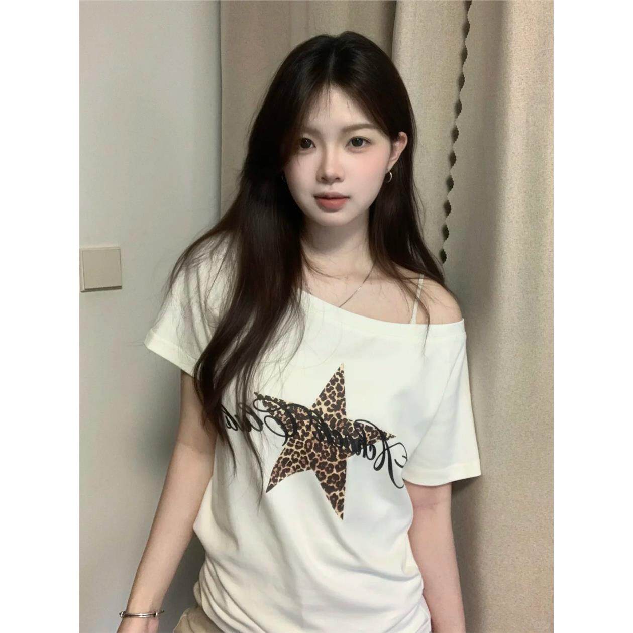 美式五角星豹纹字母印花