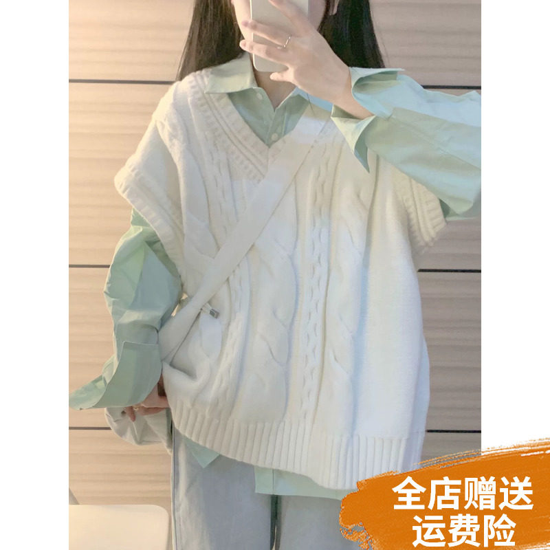 大码胖MM学院风马甲针织背心女秋冬新款坎肩毛衣百搭上衣搭配衬衫