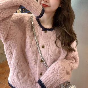 复古软糯慵懒风温柔针织上衣女小个子 法式 麻花毛衣开春秋新款 韩版