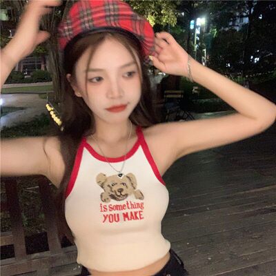 小熊挂颈吊带背心女夏外