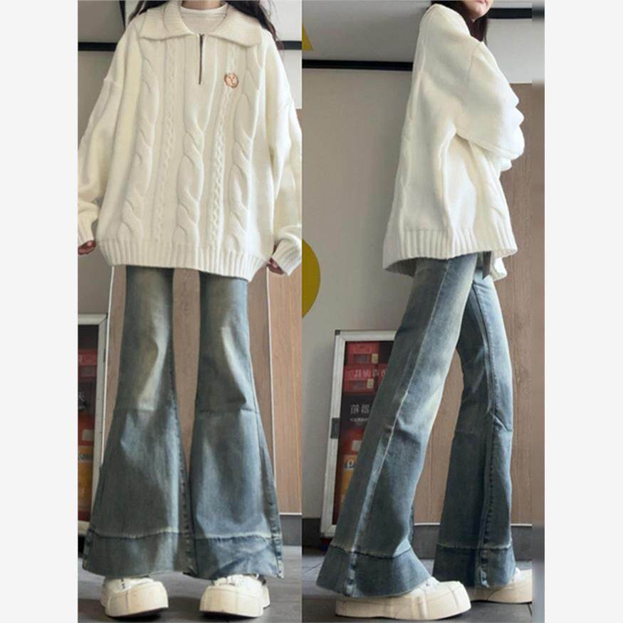 韩系学院风翻领毛衣女秋冬穿搭慵懒高级感宽松套头针织衫长袖上衣