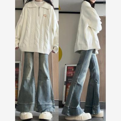 韩系学院风翻领毛衣女秋冬穿搭慵懒高级感宽松套头针织衫长袖上衣