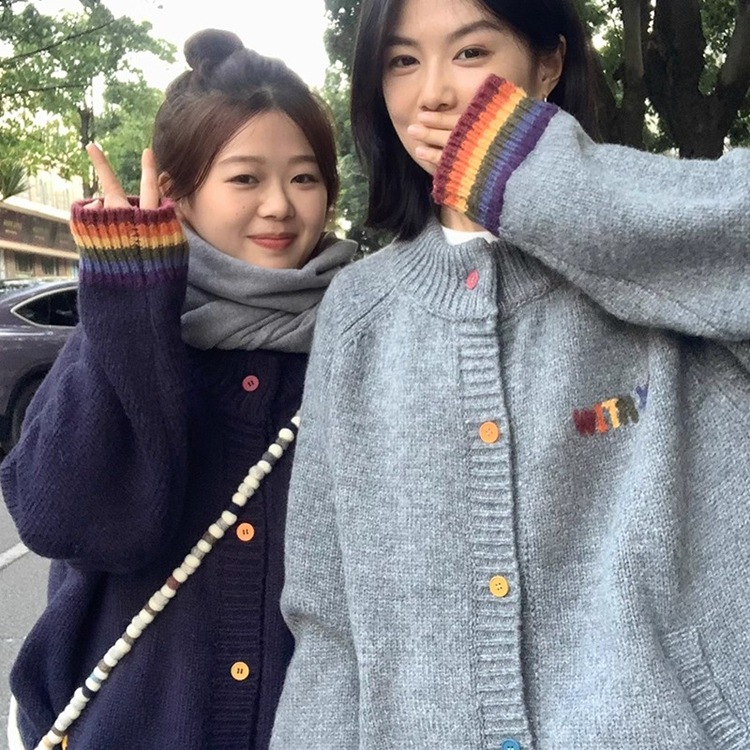 【绵羊绒】大码减龄慵懒长袖毛衣开衫女装秋季新款宽松外套上衣女