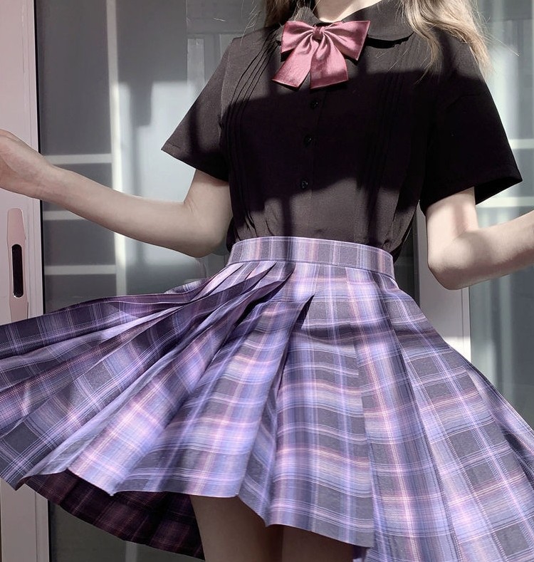 现货【紫格】 jk制服裙 浪漫不死电竞少女葡萄汽水百褶裙 送领结