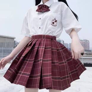 【沙华】正统JK制服裙高腰格裙 红格百褶裙高温压褶 送领结