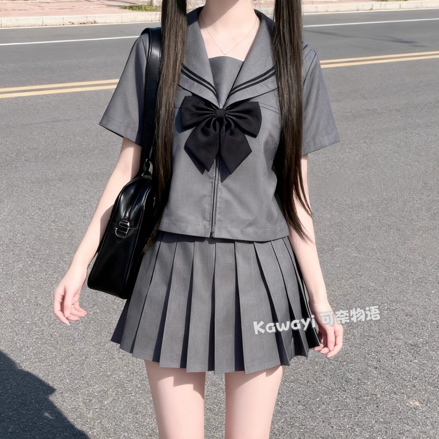 【灰二本】正统水手服 哗叽面料灰色JK制服学院校服 送领结