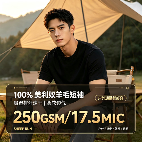 SHEEPRUN美利奴羊毛男士短袖