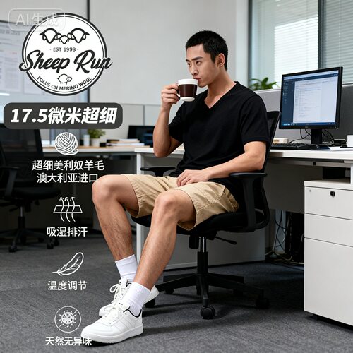 大牧场短袖男士美利奴羊毛短袖