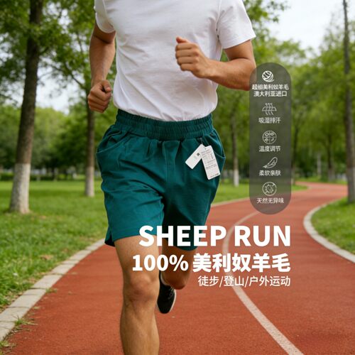 新SHEEP RUN大牧场美利奴羊毛男短裤吸湿排汗轻薄特价透气运动裤