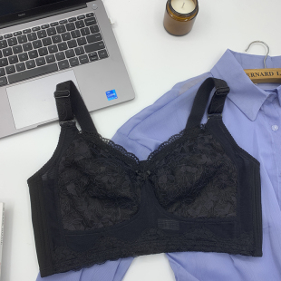 薄款 蕾丝无钢圈缩胸DE杯大胸显小穿衣显瘦防下垂收副乳五排扣文胸