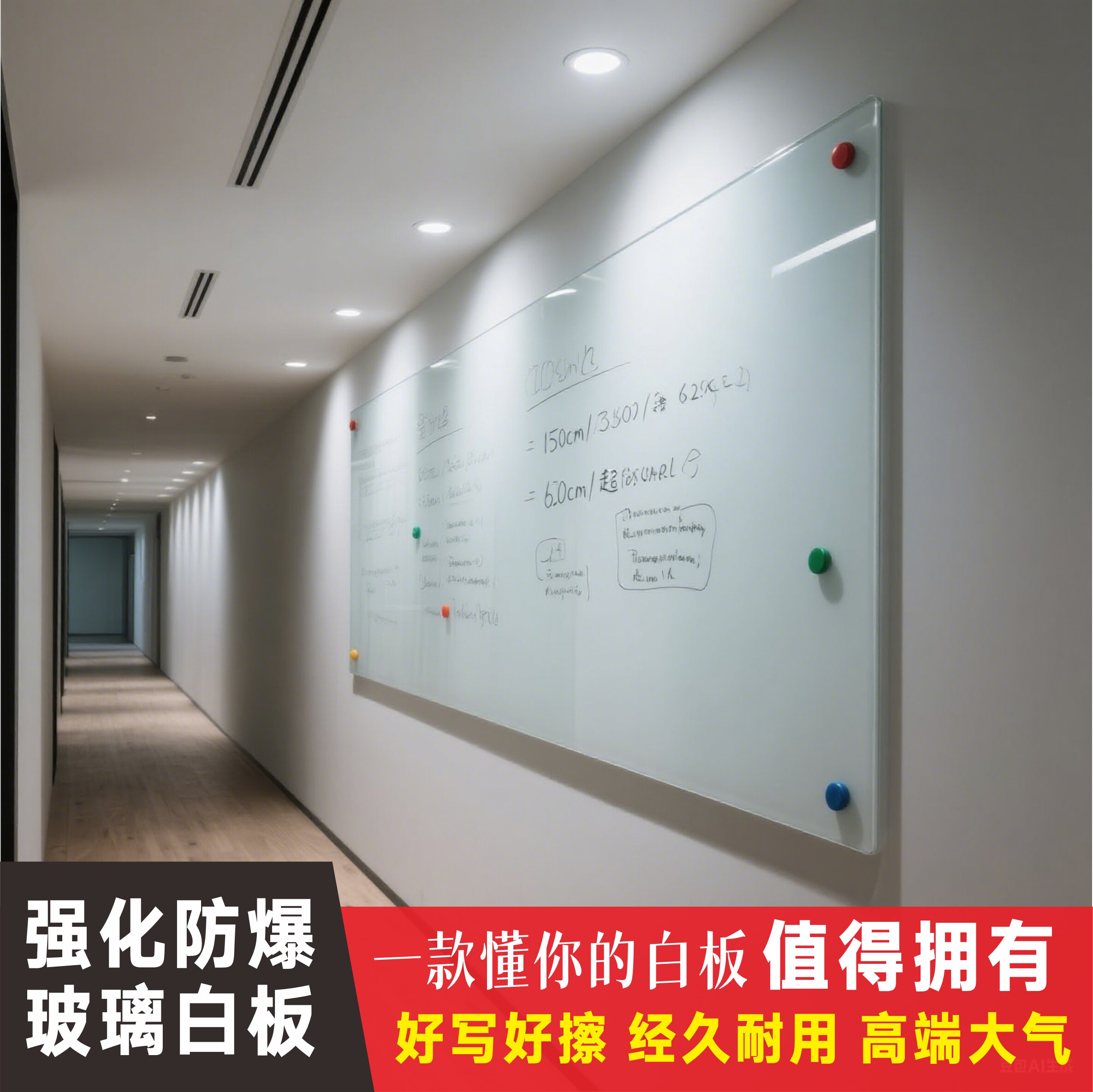 钢化玻璃白板磁性珐琅白板家用搪瓷树脂手写字板哑光投影双面白板