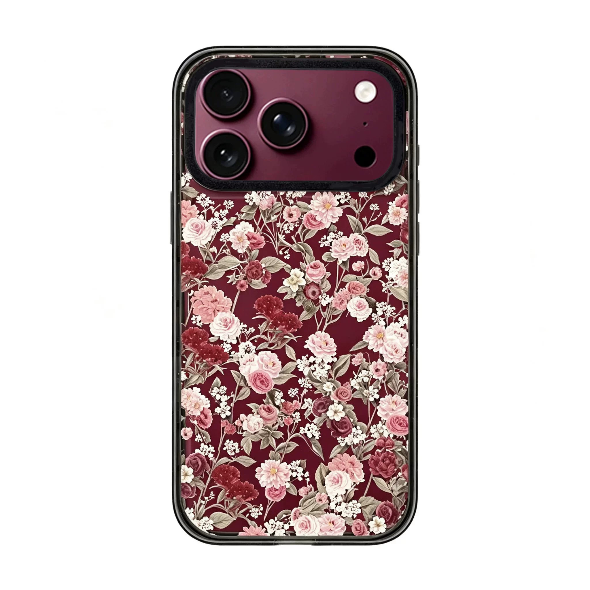 【韩国代购】勃艮第红樱桃红酒红复古花适用iphone18/17promx手机壳苹果16/15pro外壳苹果14/13磁吸Magsafe12