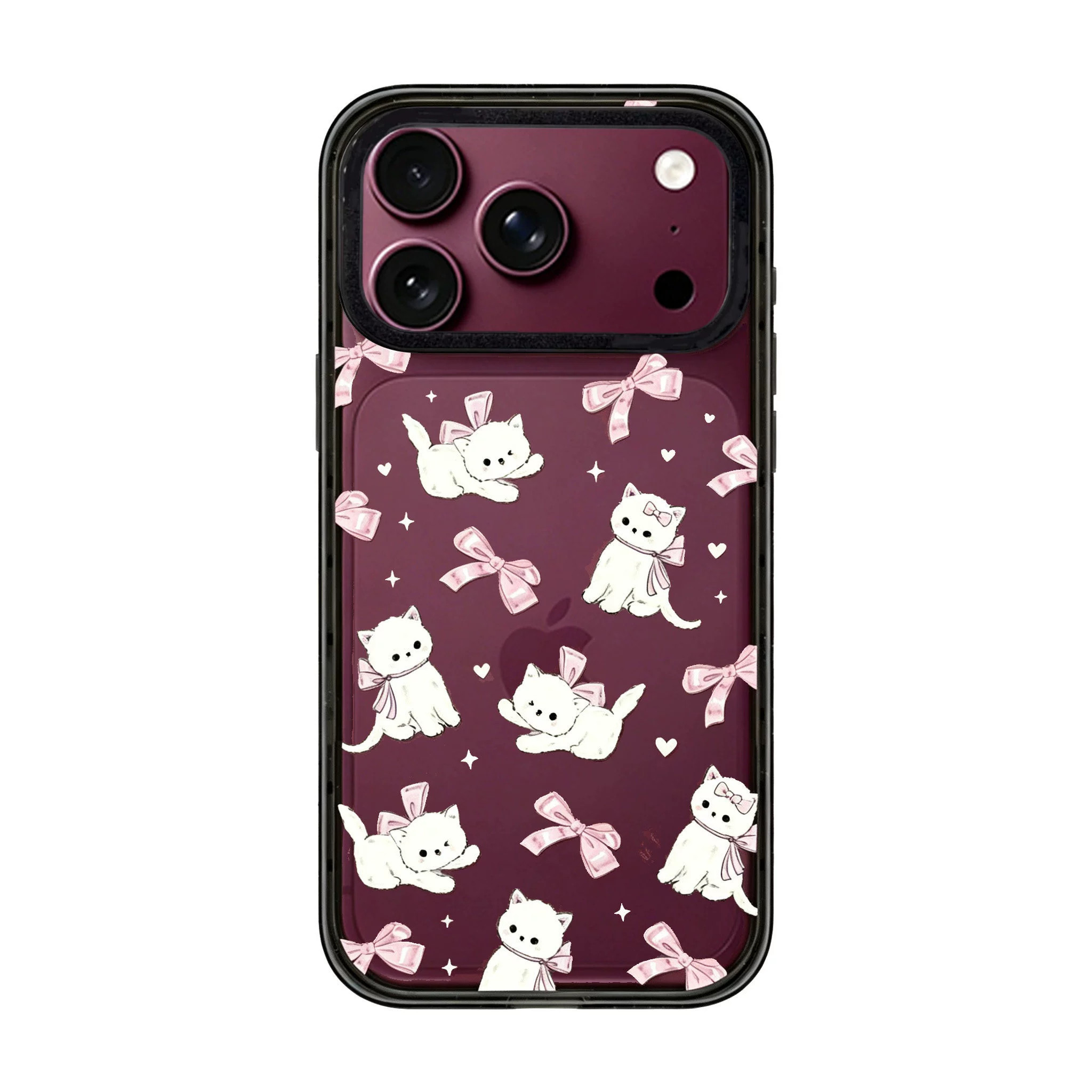 【韩国代购】勃艮第红樱桃酒红蝴蝶结小猫适用iphone18/17promx手机壳苹果16/15pro外壳苹果14/13磁吸Magsafe