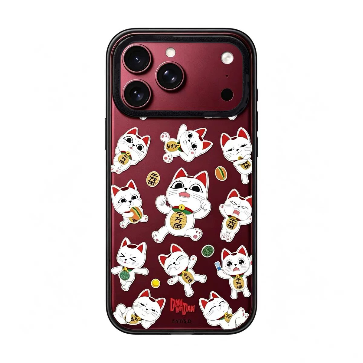 【韩国代购】勃艮第樱桃红酒红胆大党招财猫满印适用iphone18/17promx手机壳苹果16/15pr外壳苹果14/13磁吸