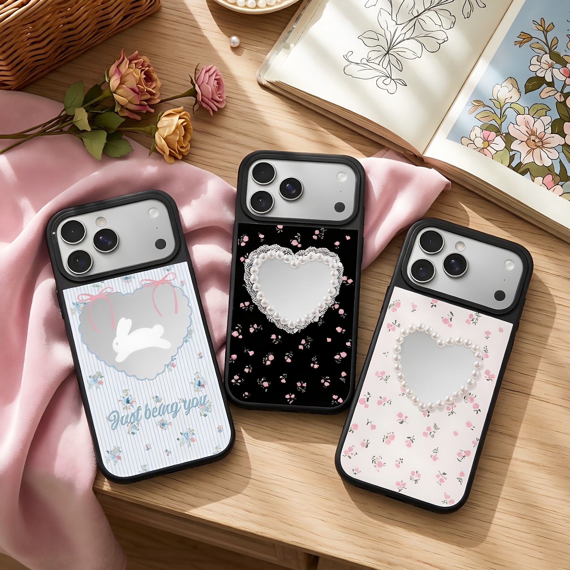 【韩国代购】小碎花爱心镜面手机壳适用苹果17promax新款iphone16/15pro/plus保护套防摔14/13磁吸Magsafe12