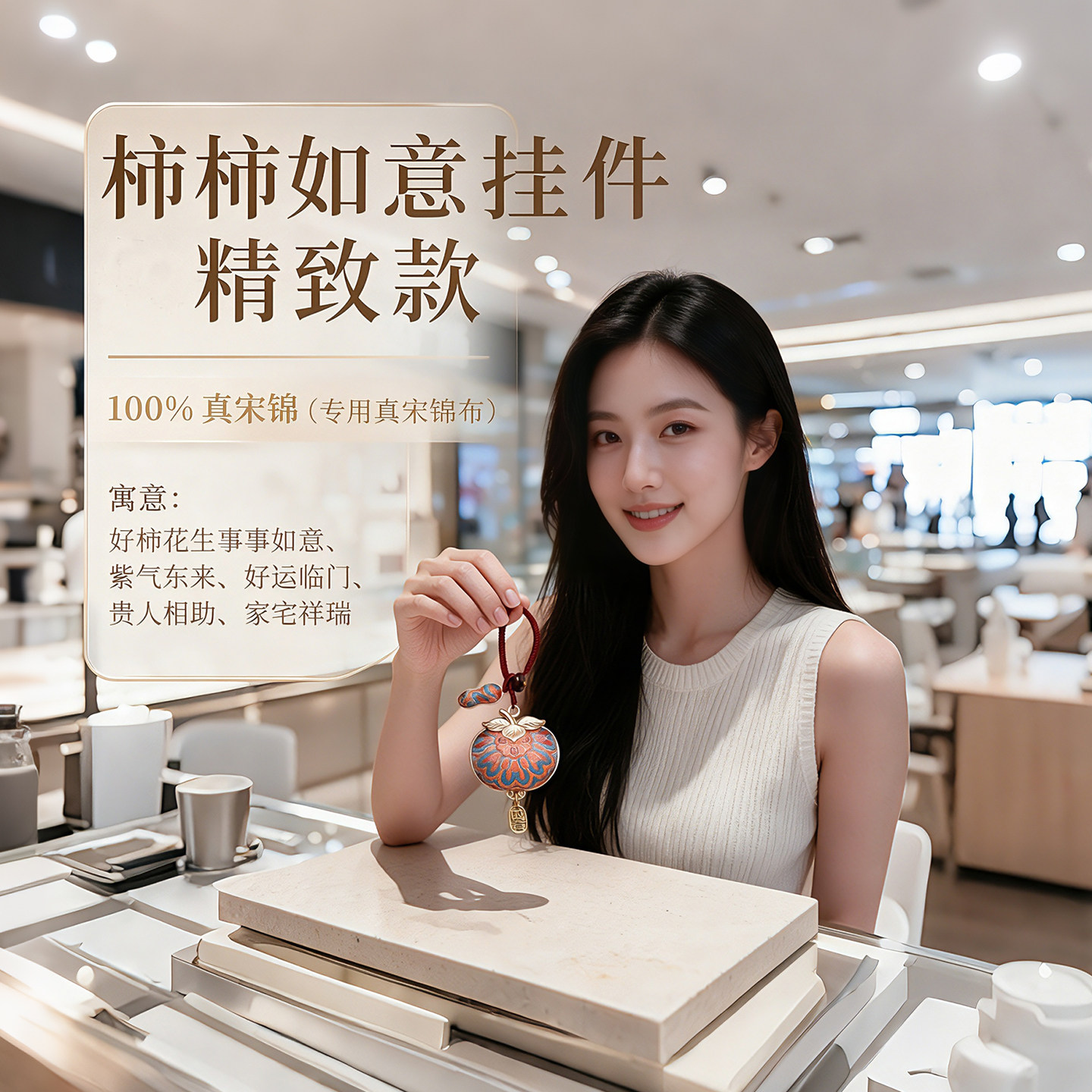 好柿花生 非遗宋锦新中式编织绳包挂件小饰品车载装饰中国风礼物