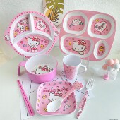 儿童专用餐盘凯蒂猫女孩儿童分格餐盘宝宝辅食碗把手碗勺耐摔防烫