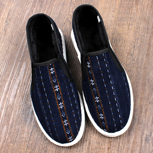 秋冬新款老北京布鞋男款冬季加绒加厚棉鞋保暖手工千层底一脚蹬男