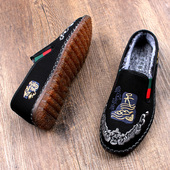 新款 保暖一脚蹬耐磨牛筋底二棉布 老北京布鞋 秋冬加绒加厚棉鞋 男款