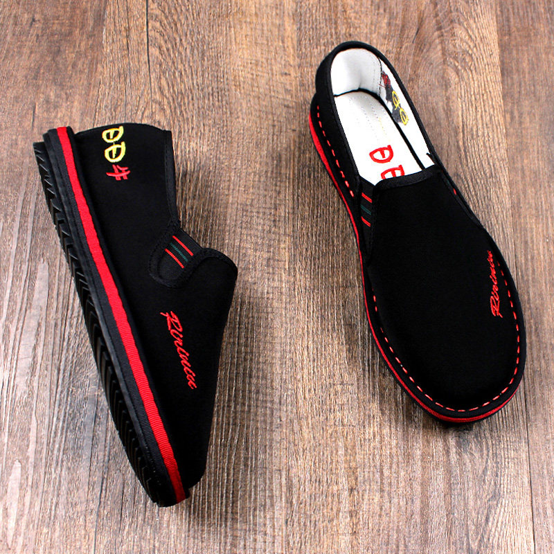 夏季新款老北京布鞋男加厚手工千层底软底透气一脚蹬耐磨防滑工作