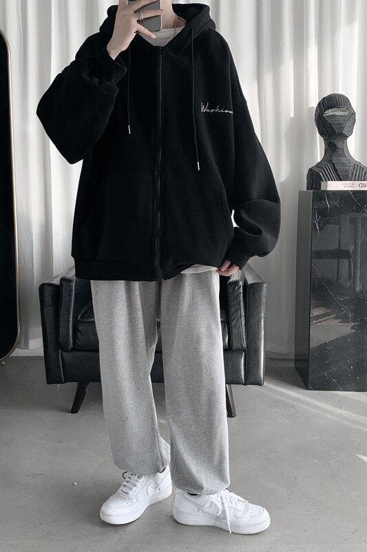 冬季加绒情侣港风连帽卫衣外套XZ301D-3加绒,男装卫衣,星座805 (原301D-3)