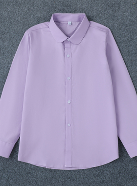 儿童校服紫色衬衣纯棉长袖男童女童春秋款表演礼仪服中小学生衬衣