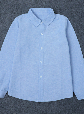 2024春秋装男童天蓝色衬衫长袖牛津纺演出服中大童小学生校服衬衫