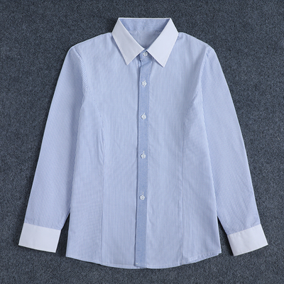 条纹白领小学生校服衬衣童装衬衫