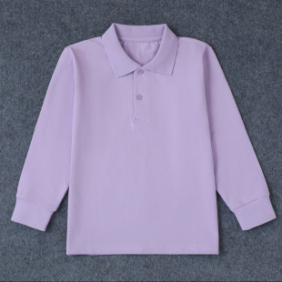 儿童紫色t恤长袖男童体恤女童春秋打底衫大童学生校服翻领polo衫